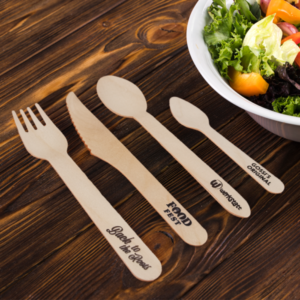 Bedrukt houten wegwerpbestek